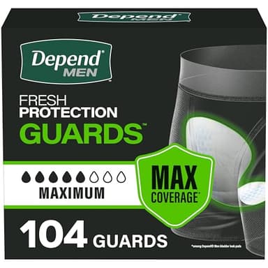 Depend Guards Incontinence Pads for Men, Maximum Absorbency, 104 Count, Packaging May Vary