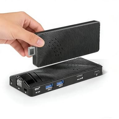 HEIGAOLAPC Fanless Mini PC Stick with Intel Celeron J3455 (Up to 2.3GHz), 4GB RAM 64GB eMMC, Dual Gigabit Ethernet, 4K HDMI, WiFi & BT 5.0 - Windows 10 Pro for Business & IoT