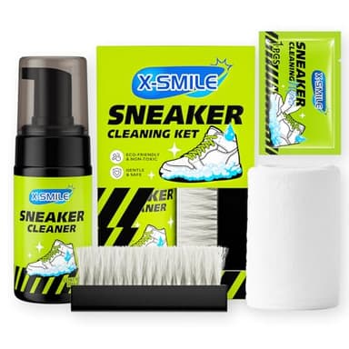 X-SMILE Sneaker Cleaning Kit – Premium Foam Shoe Cleaner for White Shoes, PU & Synthetic Leather, Canvas, Mesh & Rubber – Gentle, Non-Bleach Formula with Brush, Microfiber Towel & Cleaning Wipe 100ml