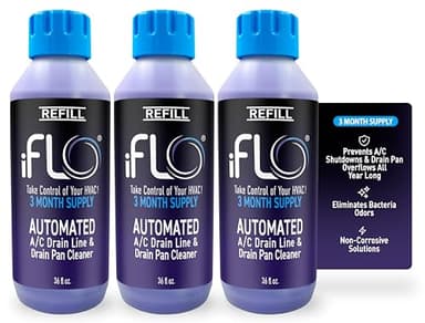 iFLO® Smart A/C Drain Line Cleaner and Drain Pan Cleaner Cartridge, Fast-Acting, Long-Lasting HVAC System Solution for Tough Clogs & Buildup, 3-Month Supply per Bottle, 3 Pack of 36oz