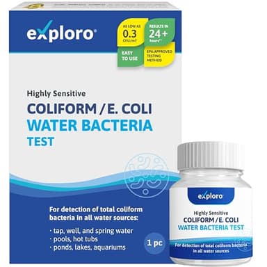 Exploro® Bacteria Water Test Kit, Pond Water Test Kit, Pool Water Testing Kit, Water Testing Kits for Drinking Water for Coliform (E. coli), EPA Approved Pool Test Kit (1 Pack)