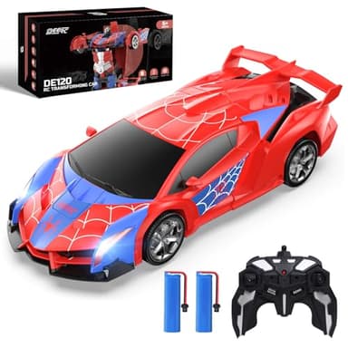 DEERC Spider RC Car Transform Robot, 2.4GHz Remote Control Spider Cars for Kids, 1:18 Scale Toy Car W/One-Key Transformation, 360° Rotation, Auto Mode, Rechargeable Battery, Robot for Man Boys