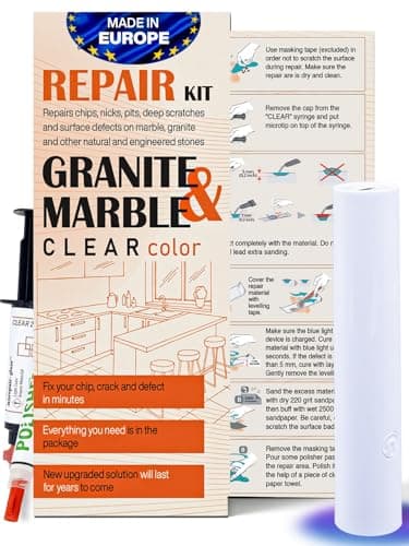 Marble, Granite & Quartz Countertop Repair Kit (Clear) - Fix Your Defects Like a Pro I Suitable for Most Repairs I Fix Broken Chips in Minutes