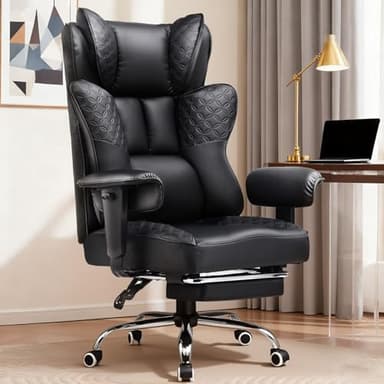 GTPLAYER Big and Tall Office Chair 400LBS Wide Ergonomic Gaming Chair with Deluxe Embossing Designed Leather with Foot Rest,150°Reclining Adjustable Soft Armrests Pocket Spring Back Support and Pillow