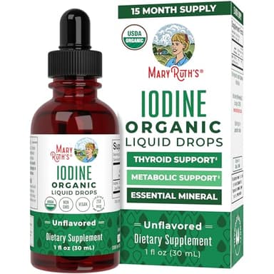 MaryRuth Organics Iodine Liquid Drops | Potassium Iodide | 1 Year Supply | 450 Servings | Thyroid Health | USDA Organic| Vegan | Non-GMO | Gluten Free | 1 Fl Oz