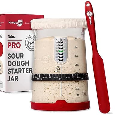 KNEADACE Pro Sourdough Bread Starter Kit - 34 oz Large Capacity Sourdough Starter Jar with 5 unique features for the perfect sour dough bread & sourdough starter kit - sourdough supplies (KA06)