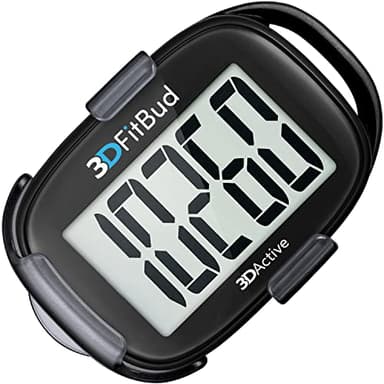 3DActive 3DFitBud Simple Step Counter Walking 3D Pedometer with Clip, Lanyard Accurate Step Tracker Large Display, Easy to Use for Kids Men Women Adult Seniors Daily Step Tracking - A420S - Black