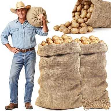 MAQIHAN 2 PCS Burlap Sack - 23.6" x 39" Burlap Bags for Plants High Density Natural Jute Bag of Potatoe Storage Plant Grow Bags with Rope Potato Sacks Race Bag Halloween,Christmas Decorations