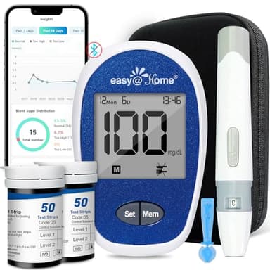 Easy@Home Blood Glucose Monitor Kit: GlucoseEase Blood Sugar Testing Kit with 100 Glucometer Strips and 100 Blood Lancets – Not Bluetooth Enabled – Portable Diabetes Testing Kit for Home Use EBG-100SL