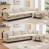 Siiejia 117" L Shaped Sectional Couch with Removable Ottoman, 5 Seater Modular Sofa with Adjustable Armrests and Backrests, Comfy Corduroy Couches, Modern Sofas for Living Room, Office, Beige