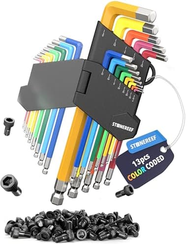 STONE REEF 13 Piece SAE Allen Wrench Set Ball End Hex Keys Color Coded L Shape Design Alloy Steel Tool Kit for Bike Furniture Repair DIY Projects