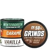 Grinds Coffee Pouches | Top 4 Flavors | Wintergreen, Caramel, Double Mocha, & Vanilla | 1 Pouch eq. 1/4 Cup of Coffee (Top 4 Flavors)