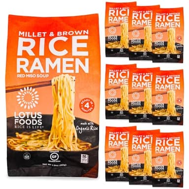 Lotus Foods Bulk Food Organic Millet & Brown Rice Ramen Noodles with Red Miso Soup, Gluten-Free Easy to Cook & Healthy Japanese Noodles with Instant Gourmet Broth, 2.8 Oz (Pack of 10)
