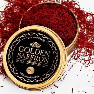 Golden Saffron, Finest Pure Premium All Red Saffron Threads, Grade A+ Super Negin, Non-GMO Verified. For Tea, Paella, Rice, Desserts, Golden Milk and Risotto (10.0 Grams)
