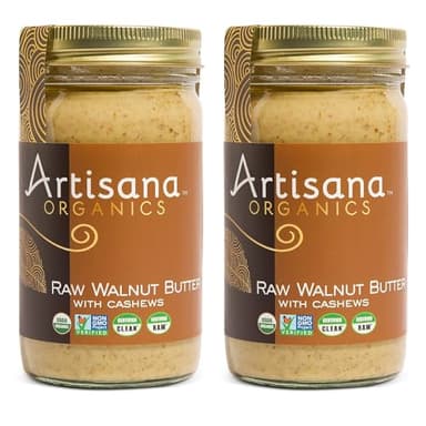 Artisana Organics Raw Walnut Butter with Cashews (2-Pack), 14oz Jars | No Sugar Added, Whole30 Compatible | Vegan + Paleo Friendly, Non GMO