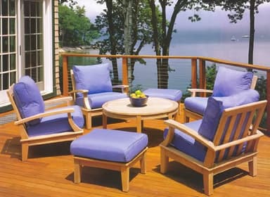 TeakStation Somer Grade-A Teak Wood Luxurious 5pc Sofa Set:4 Lounge Chairs and 35" Round Coffee Table - Furniture only