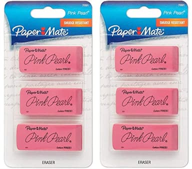 Paper Mate : Pink Pearl Eraser, Large, Three per Pack -:- Sold as 2 Packs of - 3 - / - Total of 6 Each by Paper Mate
