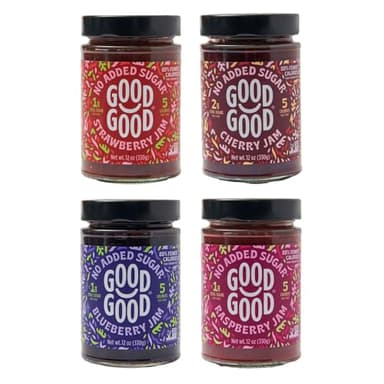 GOOD GOOD No Added Sugar Fruit Jam Variety Pack of 4 - Keto Friendly Jelly - Strawberry, Blueberry, Raspberry and Cherry Jam - Low Carb, Low-Calorie and Vegan - 12oz / 330g Jars