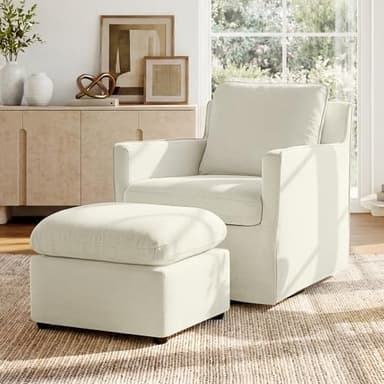 KISLOT Swivel Accent Chair with Ottoman, Rocking Recliner 360 Degree Swivel Armchair Machine-Washable Cover for Nursery Living Room Bedroom