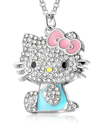 SALLY ROSE Sanrio Hello Kitty Pave Crystal Pendant Necklace Official License, 16"+3" Hello Kitty Necklace for Women