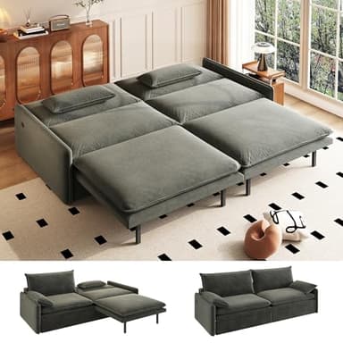 UPYOOE 81.1'' Futon Sofa Bed King Size, Pull Out Sleeper Couch, USB/Type-C, Storage, Adjustable Backrest, 3-in-1 Convertible Chenille Modern Couches for Living Room, Small Spaces, Apartment, Dark Grey