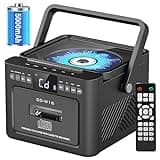 Boombox Cassette CD Player Bluetooth5.1 with 5000mAh Battery,5W Dual Stereo Speakers,Rechargeable CD Player with FM Radio,Remote Control,Tape Recording,3.5mm Earphone Jack,AUX/Micro SD/USB for Home