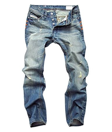 ACEFAST INC Men Ripped Straight Denim Jeans Retro Button Fly Pants Fashion Trousers Blue
