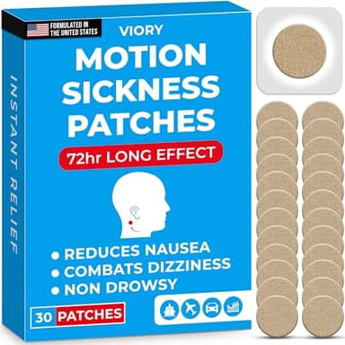 VIORY Motion Sickness Patches for Car and Boat Rides, Ships, Cruise and Airplane & Other Forms of Transport - Travel Essentials, for Adults and Kids (30 Count)