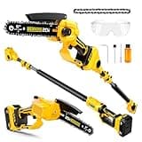 2-in-1 Cordless 6 Inch Pole Saw & Mini Chainsaw, 20V MAX* 3.0 Ah Battery Powered Chain Saw, Brushless Motor, Lightweight (7.1 lbs), 14.2 FT Max Reach Pole Saw for Tree Trimming, Wood Cutting