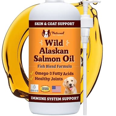 Natural Dog Company Wild Alaskan Salmon Oil Formula with Omega 3, Fish Oil for Dogs Supplement, Skin & Coat Dog Oil, Itchy Relief, Immune Support for Joints & Heart, Liquid Food Topper, 16 oz.