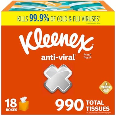 Kleenex Anti-Viral Facial Tissues, Classroom or Office Tissue, 18 Cube Boxes, 55 Tissues per Box, 3-Ply (990 Total Tissues)