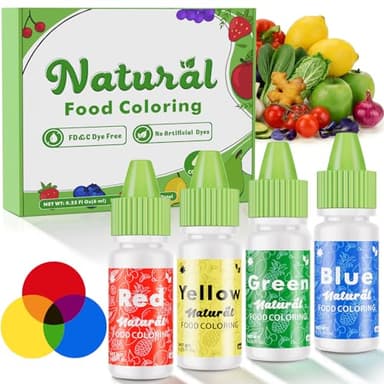 Natural Food Coloring - FD&C & Artificial Dye Free Formula Color 4 Natural Food Dye Set for Icing Frosting Cake Baking Easter Egg Fondant Cooking Decorating - 0.25 Fl. oz (6 ml)/Bottles