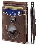 SERMAN BRANDS AirTag Wallet - RFID Blocking Mens Minimalist Money Clip Wallet for Airtag - Full Grain Leather - Slim Bifold. Front Pocket for Apple Air tag Wallets for men. Gift (Texas Brown Rogue Air
