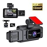 HD Front, Dash Cam Center and Rear Dashboard Camera, HD Three-Camera car Recorder, Support Loop Recording, with G Sensor, Free 32G Memory Card