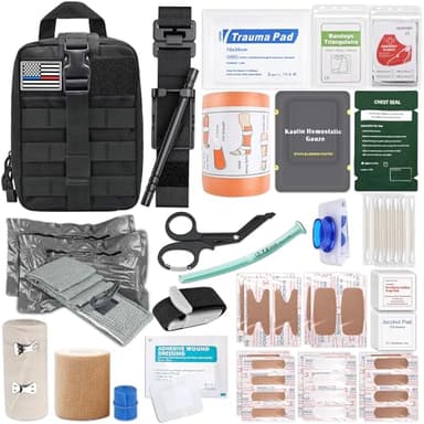 IFAK Trauma Kit with Tourniquet, 6-Inch Israeli Bandage, Splint, Tactical First Aid Kit for Car, Camping, Hiking and Travel with Molle Bag