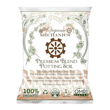 Organic Mechanics Premium Blend Potting Soil, 1 Cu Ft - Moisture-Retentive, Peat-Free, Compost - Enriched Mix with Worm Castings & Perlite for Houseplants, Annuals, Veggies & Tropical Plants