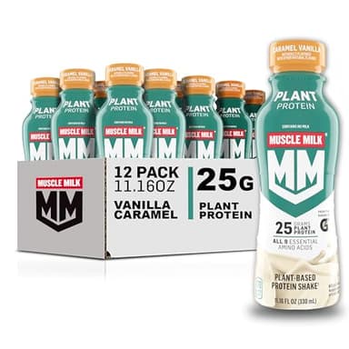 Muscle Milk Plant Based Protein Shake, Vanilla Caramel, 11.16 Fl Oz (Pack of 12)