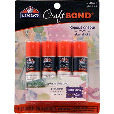 ELMER'S E4020 CraftBond Repositionable Glue Sticks, 4 Sticks per Pack, 6 Grams per Stick, Clear
