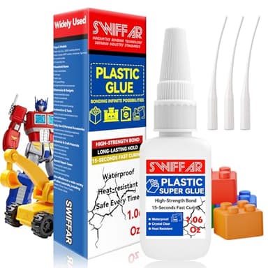 Plastic Glue, Permanent Clear Super Glue for Plastic, Heavy Duty Repair Cement Kit for Model, Miniatures, 3D Prints, Acrylic, PLA, Metal, Car, Waterproof and Safe to Use