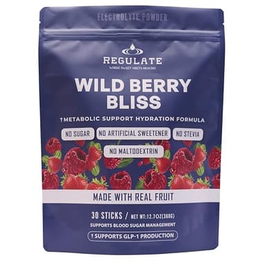 Regulate – Wild Berry Bliss Electrolyte Drink Mix | 30 Sticks | with Chromium & Electrolytes | Sweetened with Allulose & Monk Fruit | No Sugar, No Stevia | Vegan, Gluten-Free