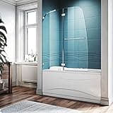 SUNNY SHOWER 48" W x 58" H Bathtub Door Frameless Hinged Tub Door 1/4" Glass Panel Chrome Finish Support Bar Included