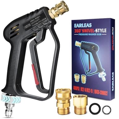 Short Pressure Washer Gun with Swivel, 4000 PSI Power Washer Gun, M22 14mm/15mm & 3/8" QC Inlet, 1/4" Quick Connect for Foam Cannon, Car Wash, Patio & Driveway