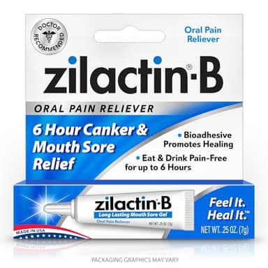 Zilactin-B Fast Acting Canker Sore Treatment - Long Lasting Protection and Oral Pain Relief of Canker Sores, Mouth Sores and Gum Irritations, Made in USA, 0.25oz Gel, Pack of 1