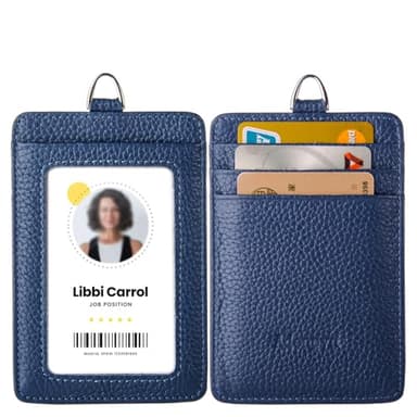 Genuine Leather id Badge Holder with Lanyard,Soft,ID Card Holder,Up to 20 Colors and Grains to Choose,frommultiple Card Slots,Vertical Work Name Badge case (163)
