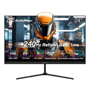 ArcticPro 24 inch Gaming Monitor 240Hz, FHD 1080p, IPS Panel, 1ms Response Time, Adaptive sync, PC Computer Monitor, 3-Sided Frameless, Ultra Slim, 120% sRGB, Bluelight Filter, HDMI & DP Ports,Black