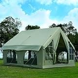 KNUO 2025 Upgraded 100% Waterproof Inflatable Camping Tent for 5-8 People, Large Blow-Up Air Tent, No Assembly Needed Luxury Glamping House, 10x10ft Oxford Fabric