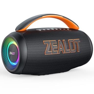 ZEALOT Portable Bluetooth Speaker, 80W Peak Waterproof Loud Booming Sound Speakers, Dual Pairing, XBass, 20H Playtime, Outdoor Speaker with Handle for Camping, Beach, Party, Backyard(Black)