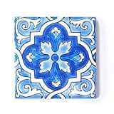DŸARI Decorative Ceramic Tiles – Hand Painted Indoor & Outdoor Floor Tiles – Spanish Artisan Tile Top Kitchen – Mediterranean Decorative Tiles 4” × 4” – Durable Colorful Floor Tiles – 140 g (Blue 8)