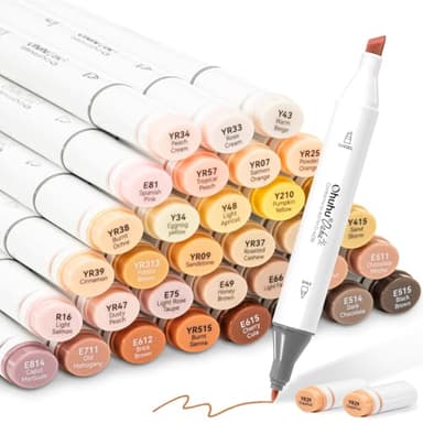 Ohuhu Alcohol Markers 36 Skin-Tone Portrait Colors: AP Certificated Double Tipped Skin Color Marker Set for Artists Adults Coloring Illustration - Oahu of Ohuhu Markers Chisel and Fine - Refillable