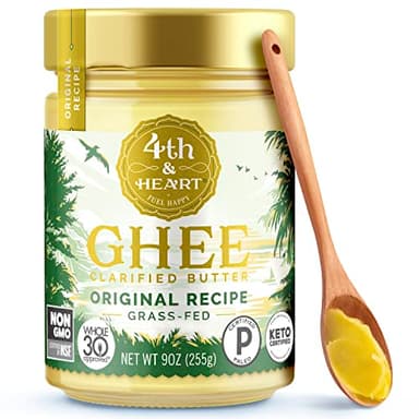 4th & Heart Original Grass-Fed Ghee, Clarified Butter, 1:1 Butter Substitute, Pasture-Raised, Lactose & Casein Free, 9 oz